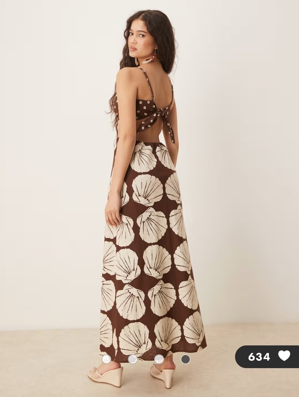 Abercrombie & Fitch Brown and Cream Shell-Print Maxi Dress - Picture 2 of 12